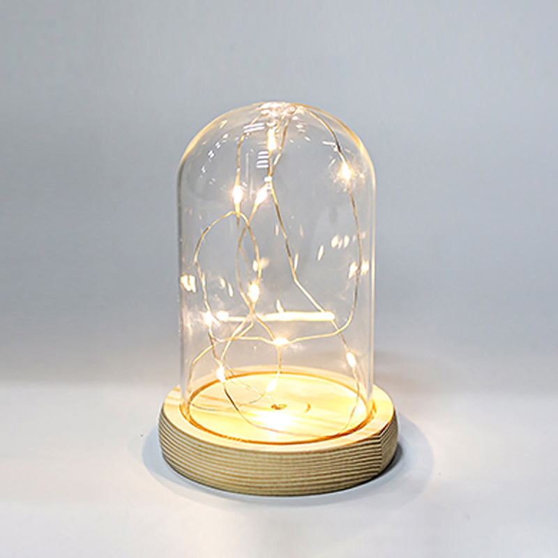 Florist Supply Vases - Glazen Koepel Houten Basis Met LED